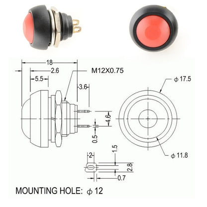 10 PCS Small Waterproof Self-Reset Button Switch, Black, Green, Red, Orange, White, Blue