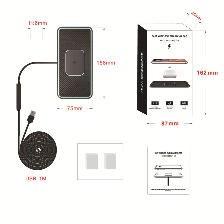 C1-PRO 2 In 1 Car Wireless Charging Anti-Slip Pad With Luminous For AirPods / iPhone, C1PRO Black