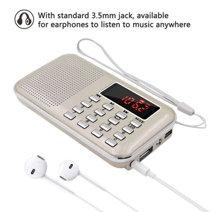 L-218AM  MP3 Radio Speaker Player Support TF Card USB with LED Flashlight Function, Gold, Black, Blue, White, Red