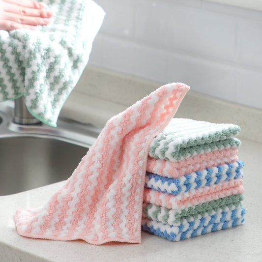 10 PCS Absorbent Wave Dish Cloth Rag Non-stick Oil Coral Velvet Dish Towel (Random Color Delivery)