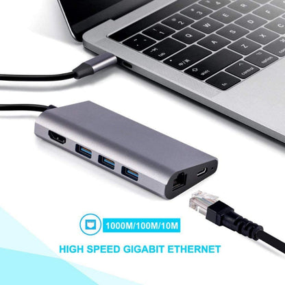 8 in 1 Type-c to HDMI+RJ45 Network Port+3USB3.0+PD Docking Station