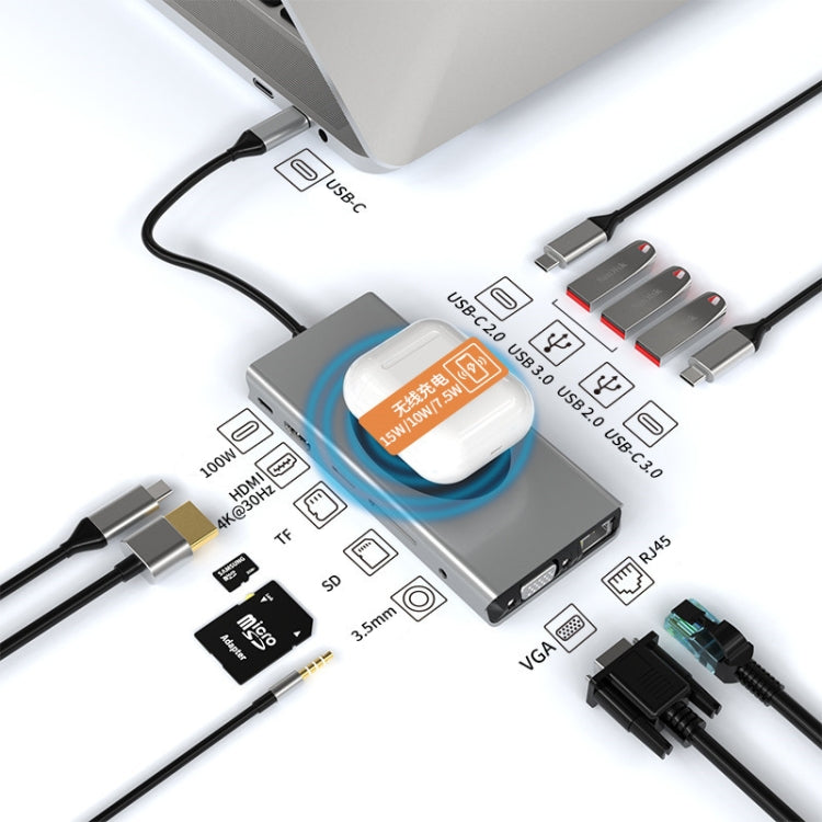 BX13V 13 In 1 Type-C Docking Station Wireless Charging Hub, BX13V
