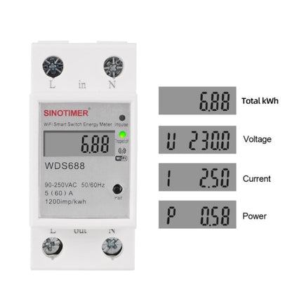 SINOTIMER WDS688 Smart WiFi Single-Phase Power Meter Mobile APP Home Rail Meter 5-60A 230V, WDS688