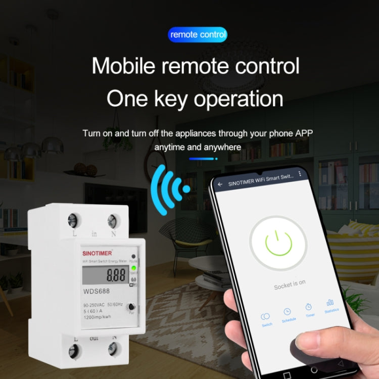 SINOTIMER WDS688 Smart WiFi Single-Phase Power Meter Mobile APP Home Rail Meter 5-60A 230V, WDS688