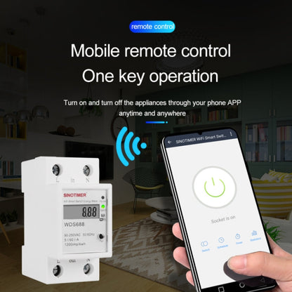 SINOTIMER WDS688 Smart WiFi Single-Phase Power Meter Mobile APP Home Rail Meter 5-60A 230V, WDS688