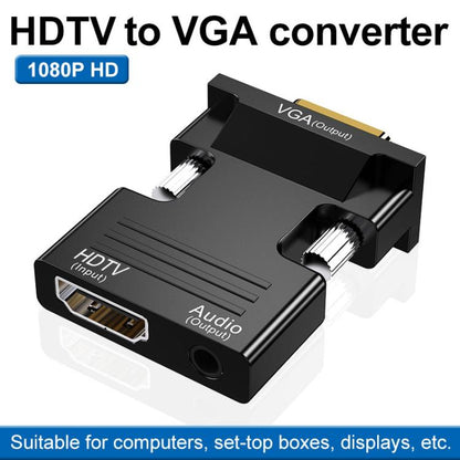 HDTV Female To VGA Male With Audio Adapter Computer Monitor TV Projector Converter, White, Gold, Black