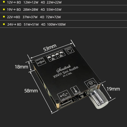 XY-C100L Stereo Stepless Tuning Bluetooth Digital Power Amplifier Board, XY-C100L