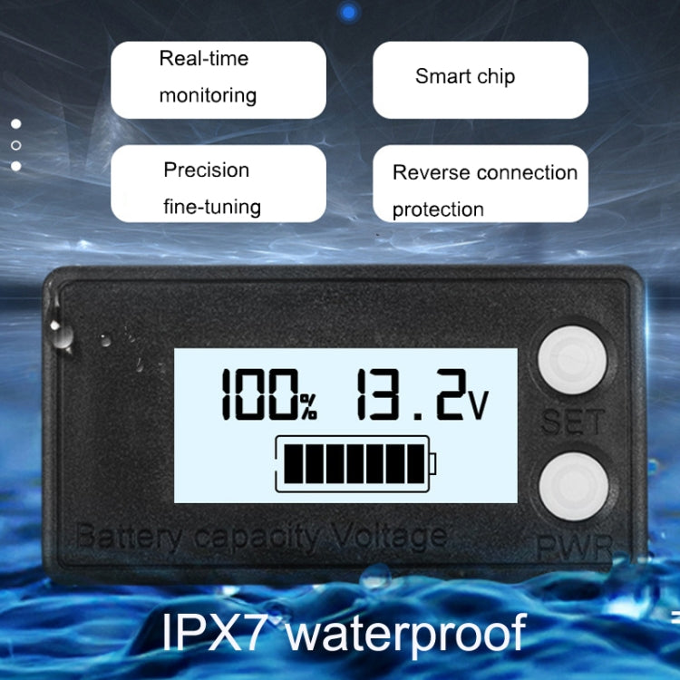 Waterproof LCD Two-wire Lead-acid Lithium Battery Digital Display Voltage Meter, 8-100V (White), 8-100V (Blue), 8-72V (White), 8-72V (Blue)