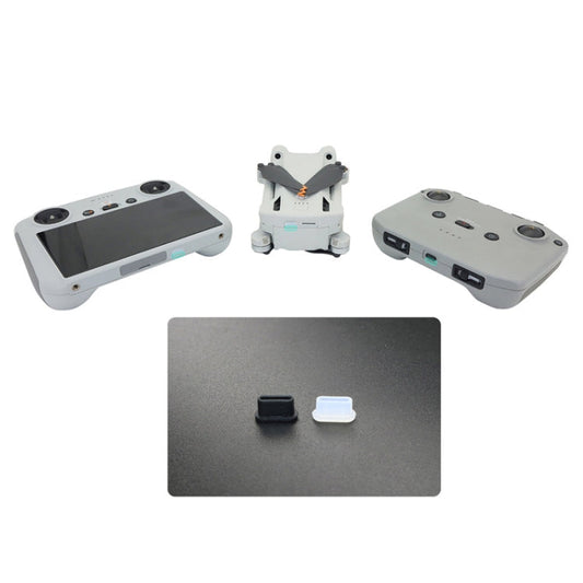 2 Sets Drone Body Remote Control Charging Port Dust Plug for DJI Mini 3 Pro, Transparent, Black, Transparent+Black