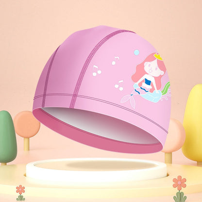 Cute Cartoon High Elastic Children PU Waterproof Swimming Cap