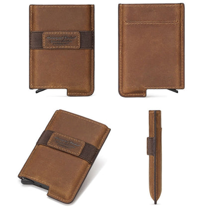 HUMERPAUL BP977 RFID Anti-Theft Card Box Leather Automatic Credit Card Set, BP977 Black, BP977 Dark Brown, BP977 Brown