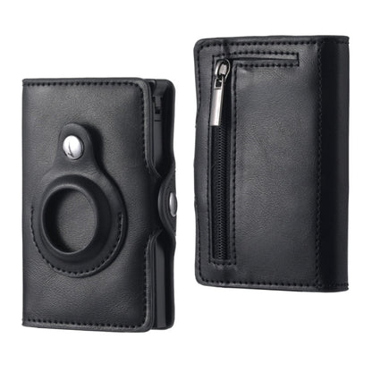 FY2108 Tracker Wallet Metal Card Holder for AirTag 2nd Gen / AirTag 1st Gen, Crazy Horse (Black)