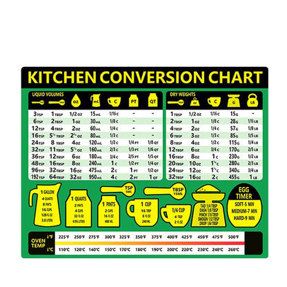 Kitchen Condiment Recipe Conversion Chart Magnetic Waterproof Sticker
