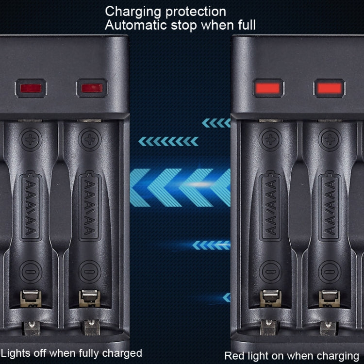 BMAX BH-804U 1.2V AA/AAA Rechargeable Battery Independent 4 Slot USB Charger, 4 Slot Micro USB(Black)