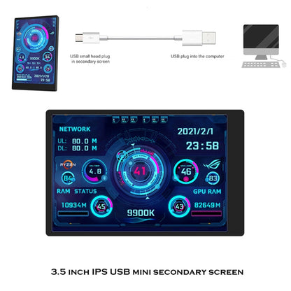 3.5 InchIPS View All Computer Monitor USB Chassis Vice Screen, Set 1 (Black), Set 1 (White), Set 2 (Black)