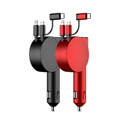 3 In 1 40W Fast Charging Dual Cable Retractable Car Charger, 40W