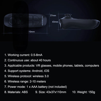 VR SHINECON SC-B03 VR Game Wireless Bluetooth Remote Control Handle Selfie Stick Remote Control Video Playback, SC-B03