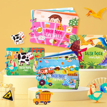 Children Early Teaching Cartoon Intelligence Development Toys Repeatedly Paste Book, Life, Dinosaur, Farm, Traffic