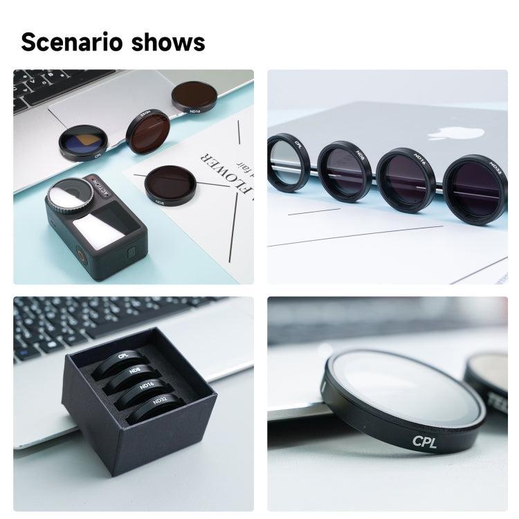 For DJI OSMO Action 3 / 4  TELESIN ND CPL Filter Set Aluminium Alloy Frame Lens, CPL+ND8/16/32