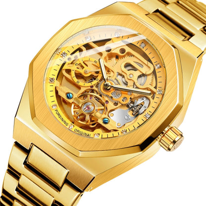 FORSINING F980 Luminous Three Eye Six Shot Weekly Steel Belt Men Fully Automatic Mechanical Watch