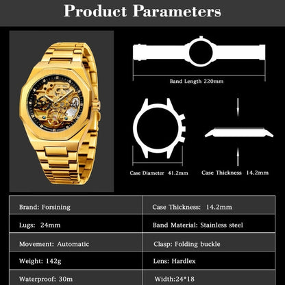 FORSINING F980 Luminous Three Eye Six Shot Weekly Steel Belt Men Fully Automatic Mechanical Watch