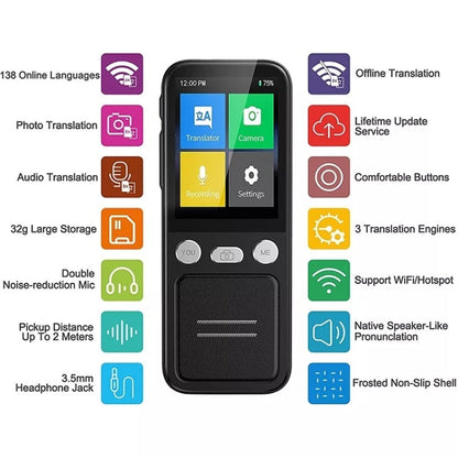 T16 Smart AI Translation Travel Translator Supports 138 Language Mutual Translation 14 Offline Translation, T16 Black