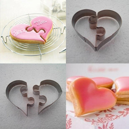 Left Heart+Right Heart Love Puzzle Biscuit Mold, Heart Shape