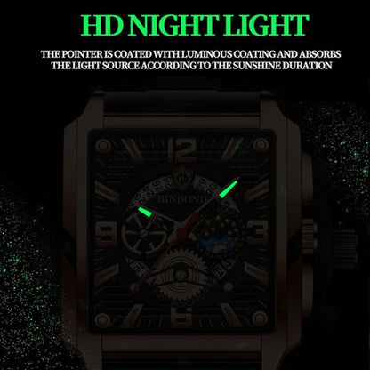 BINBONG B6575 Men Vintage Square Multifunctional Waterproof Luminous Quartz Watch, Black-Rose Gold-Black-Rose, Black-Black-Black-White, Black-Black-Black-Rose, Full Gold-Black, White-Black, Brown Leather-Rose Gold-Black, Black Leather-Rose Gold-Black  ...