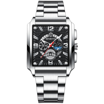 BINBONG B6575 Men Vintage Square Multifunctional Waterproof Luminous Quartz Watch, Black-Rose Gold-Black-Rose, Black-Black-Black-White, Black-Black-Black-Rose, Full Gold-Black, White-Black, Brown Leather-Rose Gold-Black, Black Leather-Rose Gold-Black  ...