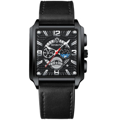 BINBONG B6575 Men Vintage Square Multifunctional Waterproof Luminous Quartz Watch, Black-Rose Gold-Black-Rose, Black-Black-Black-White, Black-Black-Black-Rose, Full Gold-Black, White-Black, Brown Leather-Rose Gold-Black, Black Leather-Rose Gold-Black  ...