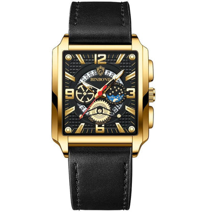 BINBONG B6575 Men Vintage Square Multifunctional Waterproof Luminous Quartz Watch, Black-Rose Gold-Black-Rose, Black-Black-Black-White, Black-Black-Black-Rose, Full Gold-Black, White-Black, Brown Leather-Rose Gold-Black, Black Leather-Rose Gold-Black  ...