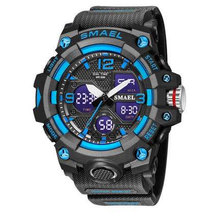 SMAEL 8008 Outdoor Sports Multifunctional Waterproof Luminous Men Watch, Black Blue