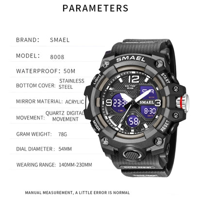 SMAEL 8008 Outdoor Sports Multifunctional Waterproof Luminous Men Watch, Black Blue