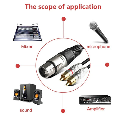XLR Female To 2RCA Male Plug Stereo Audio Cable, Length:, 0.5m, 1m, 1.5m, 2m, 3m, 5m, 8m, 10m