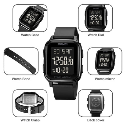 SKMEI 1858 Square Waterproof Digital Dual Display LED Luminous Watch, 1858 Red, 1858 Blue, 1858 Black, 1858 Rose Gold