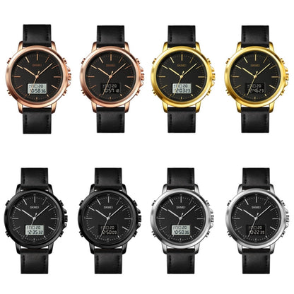 SKMEI 1652 Dual Movement Sports Leather Alloy Male Watch, Rose Gold Shell White Machine, Rose Gold Shell Black Machine, Gold Shell Black Machine, Black Shell Black Machine, Silver Shell White Machine, Silver Shell Black Machine
