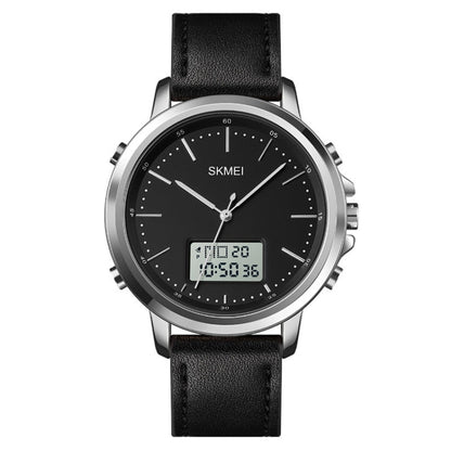 SKMEI 1652 Dual Movement Sports Leather Alloy Male Watch, Rose Gold Shell White Machine, Rose Gold Shell Black Machine, Gold Shell Black Machine, Black Shell Black Machine, Silver Shell White Machine, Silver Shell Black Machine