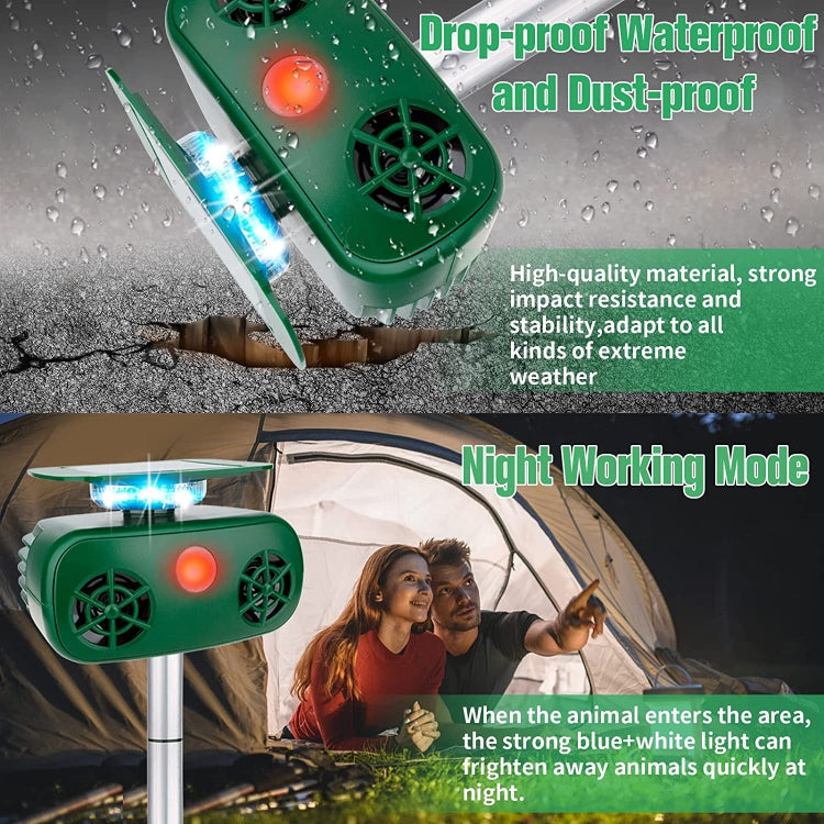 SK628 Solar Powered Animal Repeller 360 Degree Strobe Light Bird Repeller Ultrasonic Rat Repeller, Bird Repeller