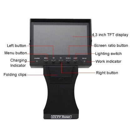 JSK-4300B 4.3 inch Handheld 12V Output Network Cable Monitoring Tester, 4.3 inch (With US Plug Power Adapter), 4.3 inch (With EU Plug Power Adapter), 4.3 inch (With UK Plug Power Adapter), 4.3 inch (With AU Plug Power Adapter)