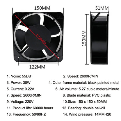 220V 38W 15cm Roller Chassis Electrical Cabinet Shaft, Oil Bearing Fan, Double Rolling Ball Bearing Fan