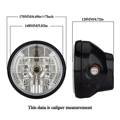 Motorcycle 7 Inch LED Headlamp Angel Ring Steering Function With Bracket, PE-D7inS01TZ 28-36MM