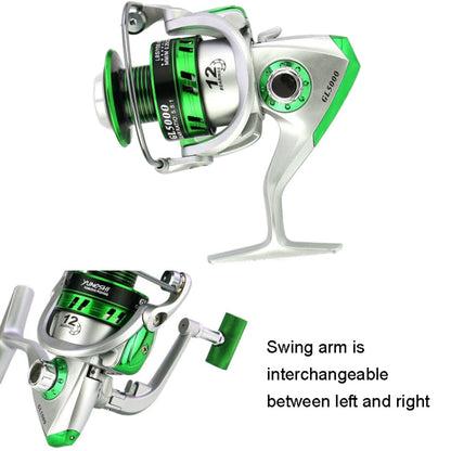 YUMOSHI GL Series Fishing Lines Spinning Reel, GL1000 Silver, GL2000 Silver, GL3000 Silver, GL4000 Silver, GL5000 Silver, GL6000 Silver, GL7000 Silver, GL1000 Black, GL2000 Black, GL3000 Black, GL4000 Black, GL5000 Black, GL6000 Black, GL7000 Black