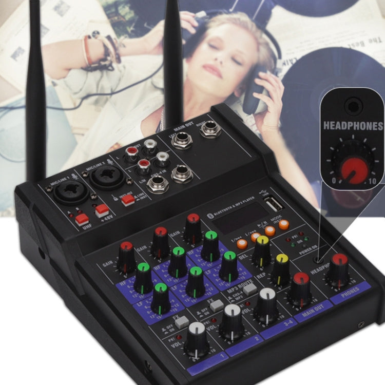 G4-M1 4-way Mixer with Wireless Microphone Effect Device Small K Song Recording Bluetooth Mixer, 4-way