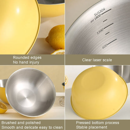 304 Stainless Steel Food Grade Dishes Bowl Kitchen Baking Stirring Bowl Vegetables Sandwood Basin, 19cm (Yellow), 22cm (Yellow), 24cm (Yellow), 19cm (White), 22cm (White), 24cm (White)