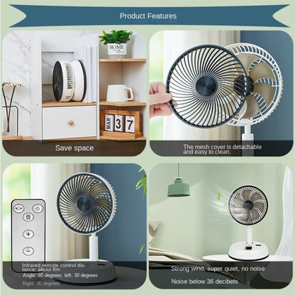 8-inch Portable Folding Telescopic Fan Can Shake Head with Timing & Remote Control, White 6000 mAh