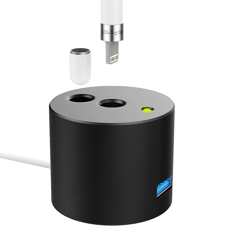 For Apple Pencil 1 USB Charging Adapter Metal Base With LED Indicator, A48 Black