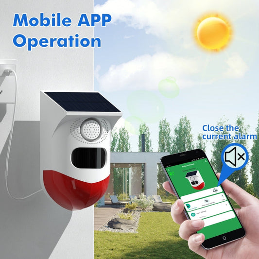 Infrared Motion Detector Solar Outdoor PIR Wireless Strobe Siren Detector Sound Alarm, CT80R USB Upgrade Model