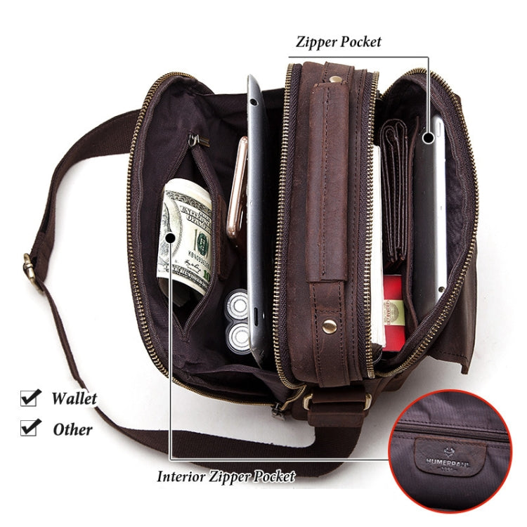 HUMERPAUL Men Leather Cross-Body Bag Shoulder Bag, MH577 (Brown)