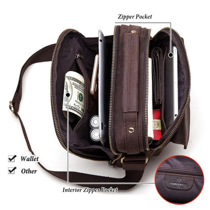 HUMERPAUL Men Leather Cross-Body Bag Shoulder Bag, MH577 (Brown)