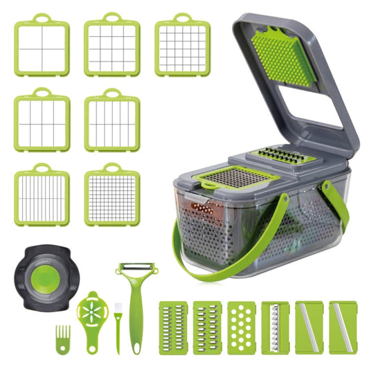 22 in 1 Multifunctional Food Chopper Grater Onion Dicer Veggie Cutter with 13 Stainless Steel Blades, 22 in 1 Multifunctional